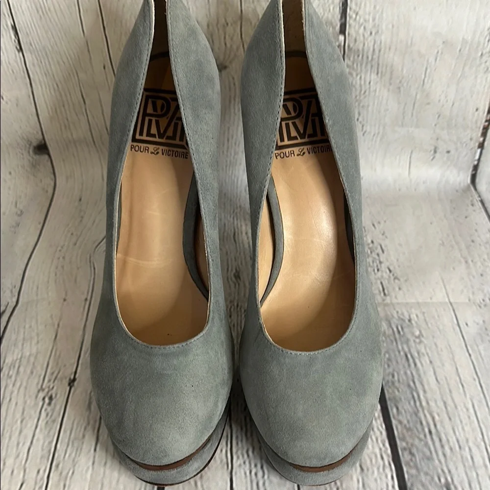 Pour la Victoire Gray Suede Platform Pumps